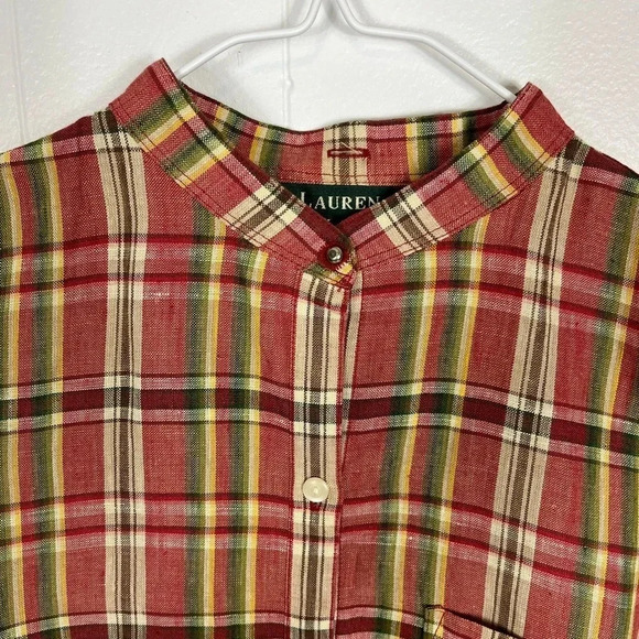 Lauren Ralph Lauren Shirt Womens Small 100% Linen Plaid Button Up Oversized - Picture 2 of 9